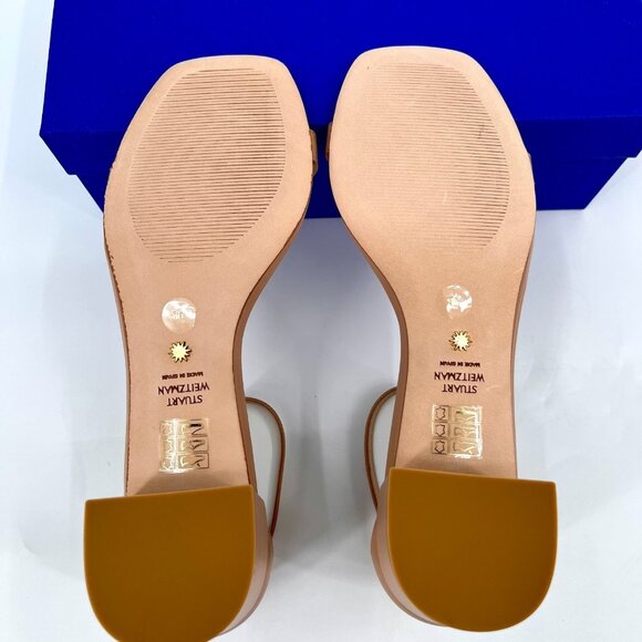 Stuart Weitzman NudistCurve 35 Sandal Size 9 B Adobe Patent Leather Square Toe - Picture 13 of 15